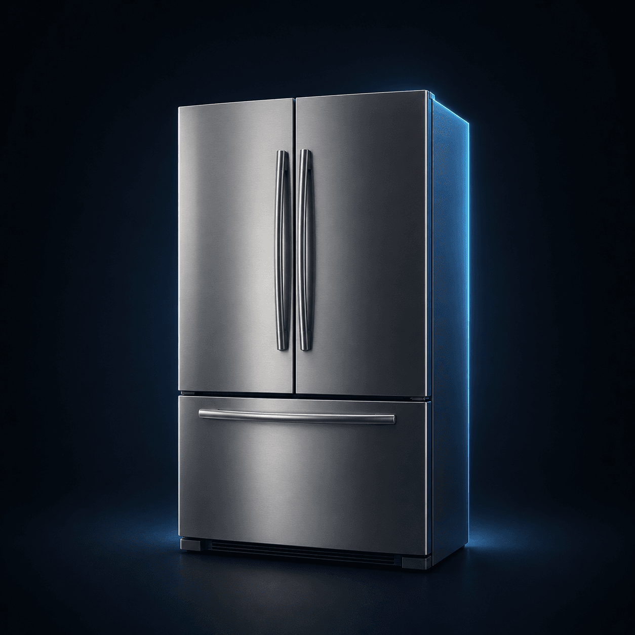 Studio shot of a stainless steel French-door refrigerator