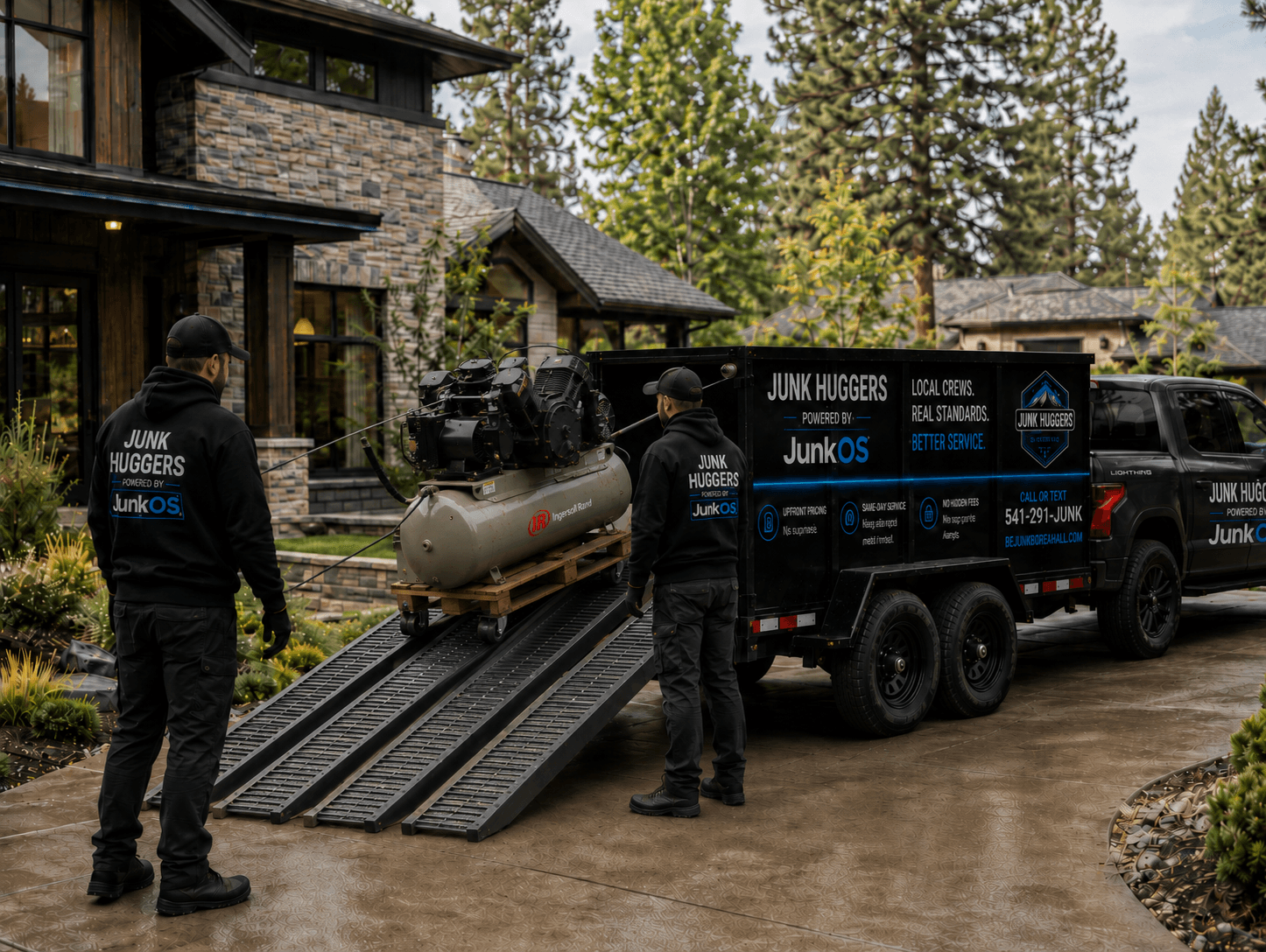 Junk Huggers crew moving specialty items including a piano, safe, and gym equipment