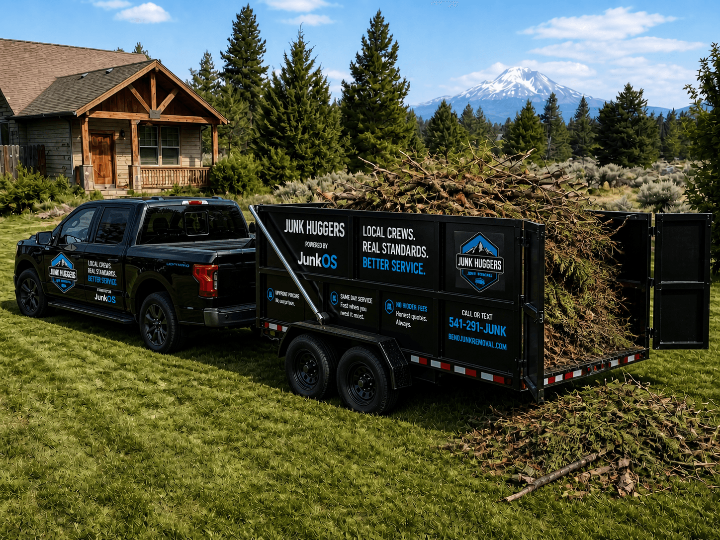 Yard debris loaded for removal by Junk Huggers
