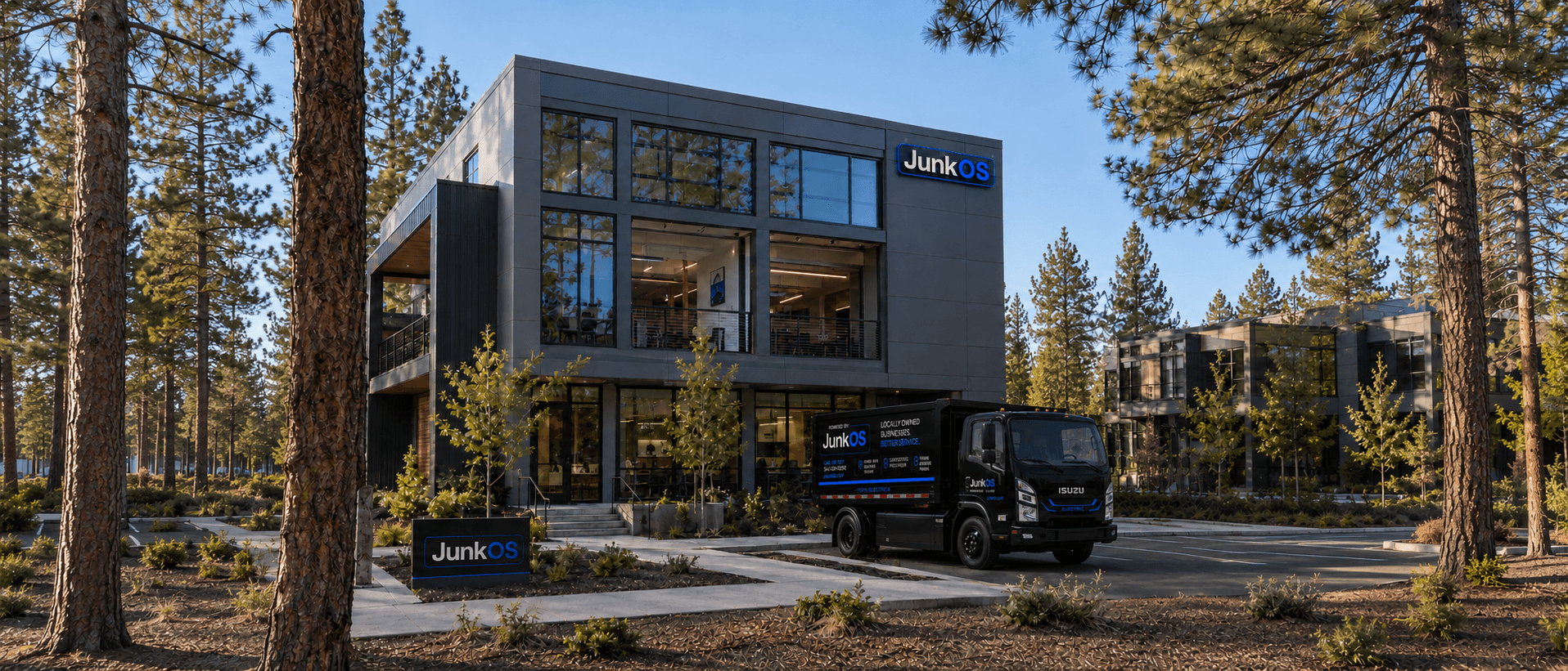JunkOS office and Junk Huggers truck in Central Oregon