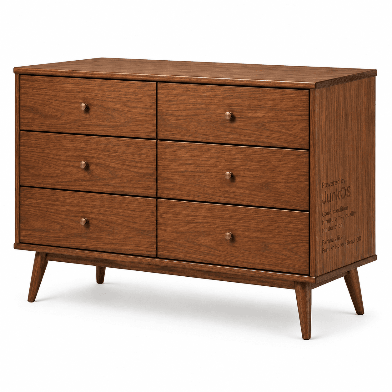 Donation-friendly mid-century six drawer dresser